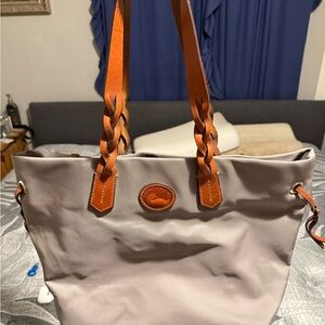 Elegant Gray Tote Bag with Tan Accents